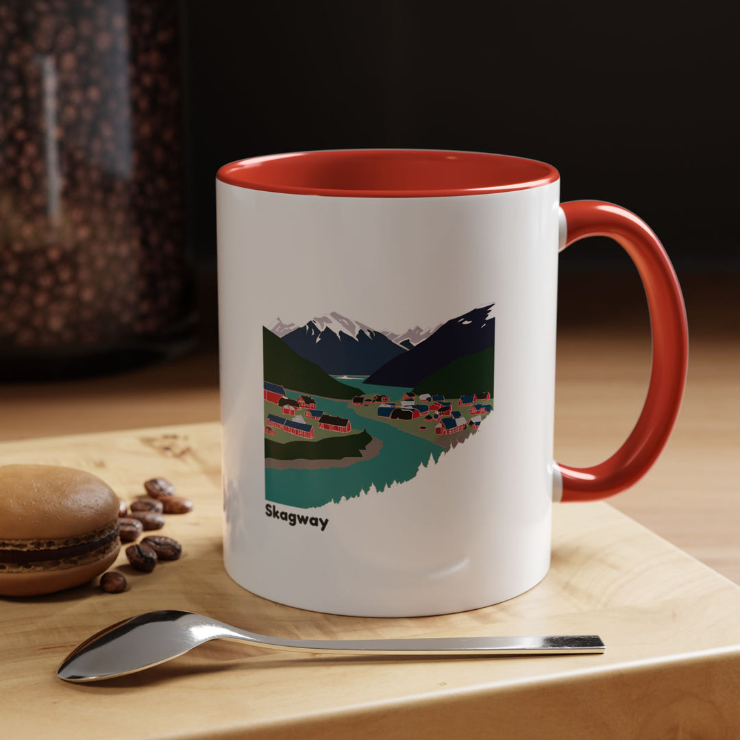 Enjoy your favorite beverage in the Skagway Alaska Mug, showcasing artwork inspired by Alaska's scenic beauty. This durable ceramic mug is dishwasher-safe and a great addition to any mug collection.