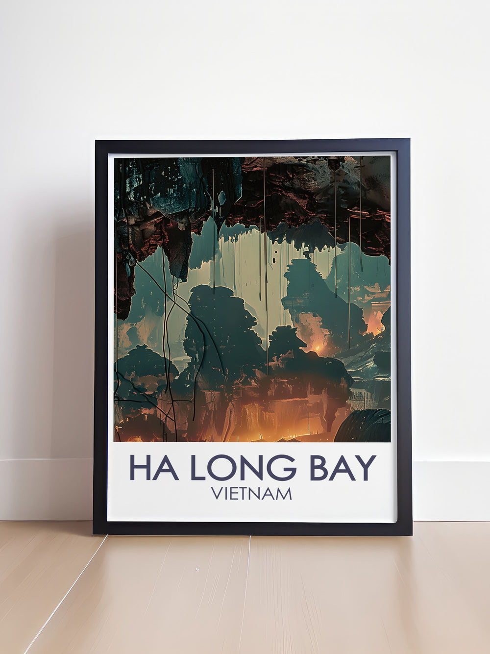 Featuring the iconic seascape of Ha Long Bay, this travel poster captures the essence of its tranquil waters and majestic limestone formations, perfect for creating a serene atmosphere in any room.