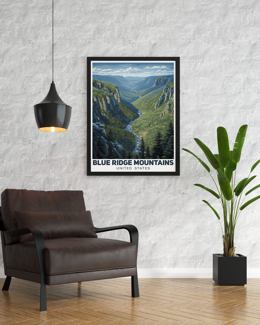 Beautiful Linville Gorge framed prints perfect for enhancing your living room decor these art pieces highlight the serene vistas of the Blue Ridge Parkway and Dechutes Wilderness