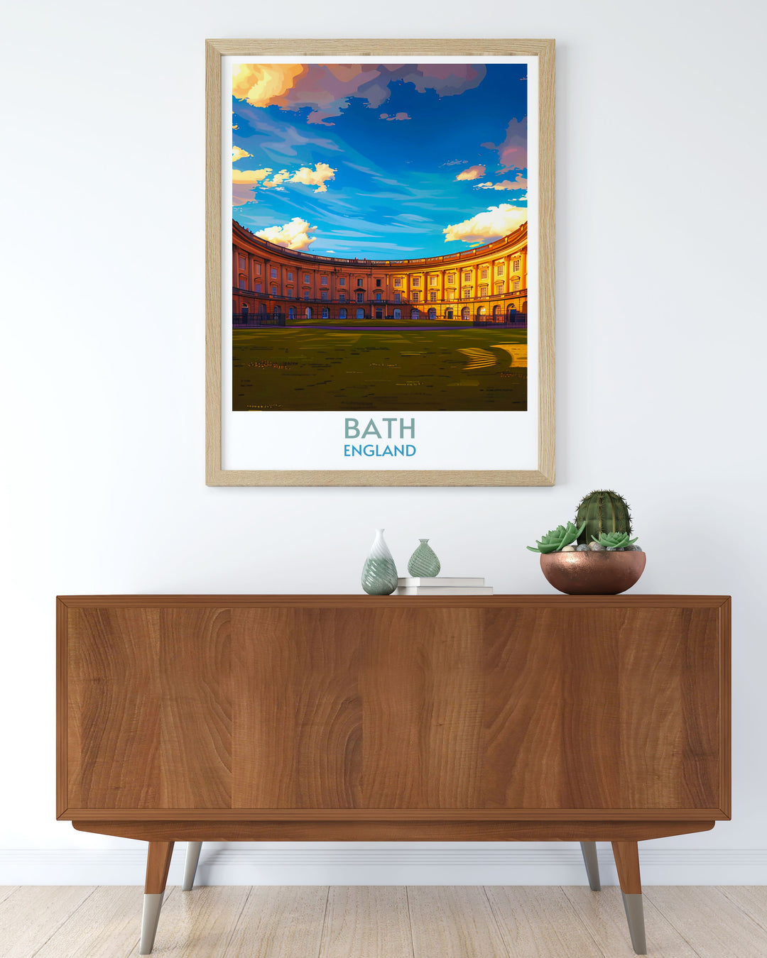 Engaging wall decor of Royal Crescent in Bath, England, emphasizing the landmarks historical significance and aesthetic appeal.