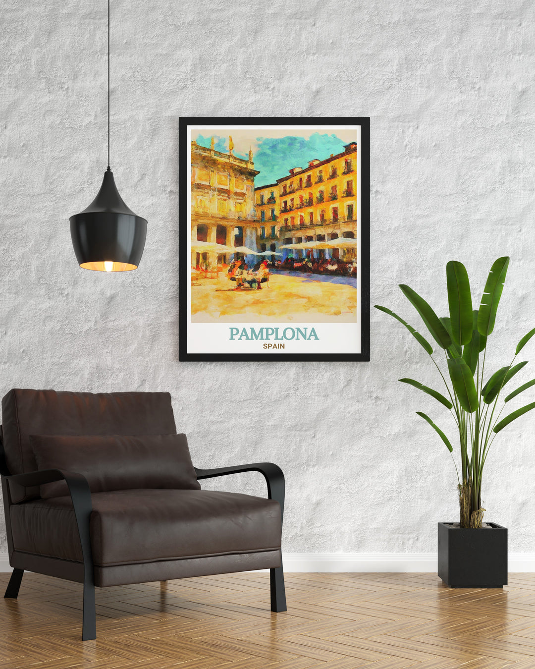 Plaza del Castillo is depicted in stunning detail in this Spain Travel Print offering a perfect way to bring the charm of Pamplona into your home. This print adds a touch of elegance and cultural significance to any room making it a cherished addition to your decor.