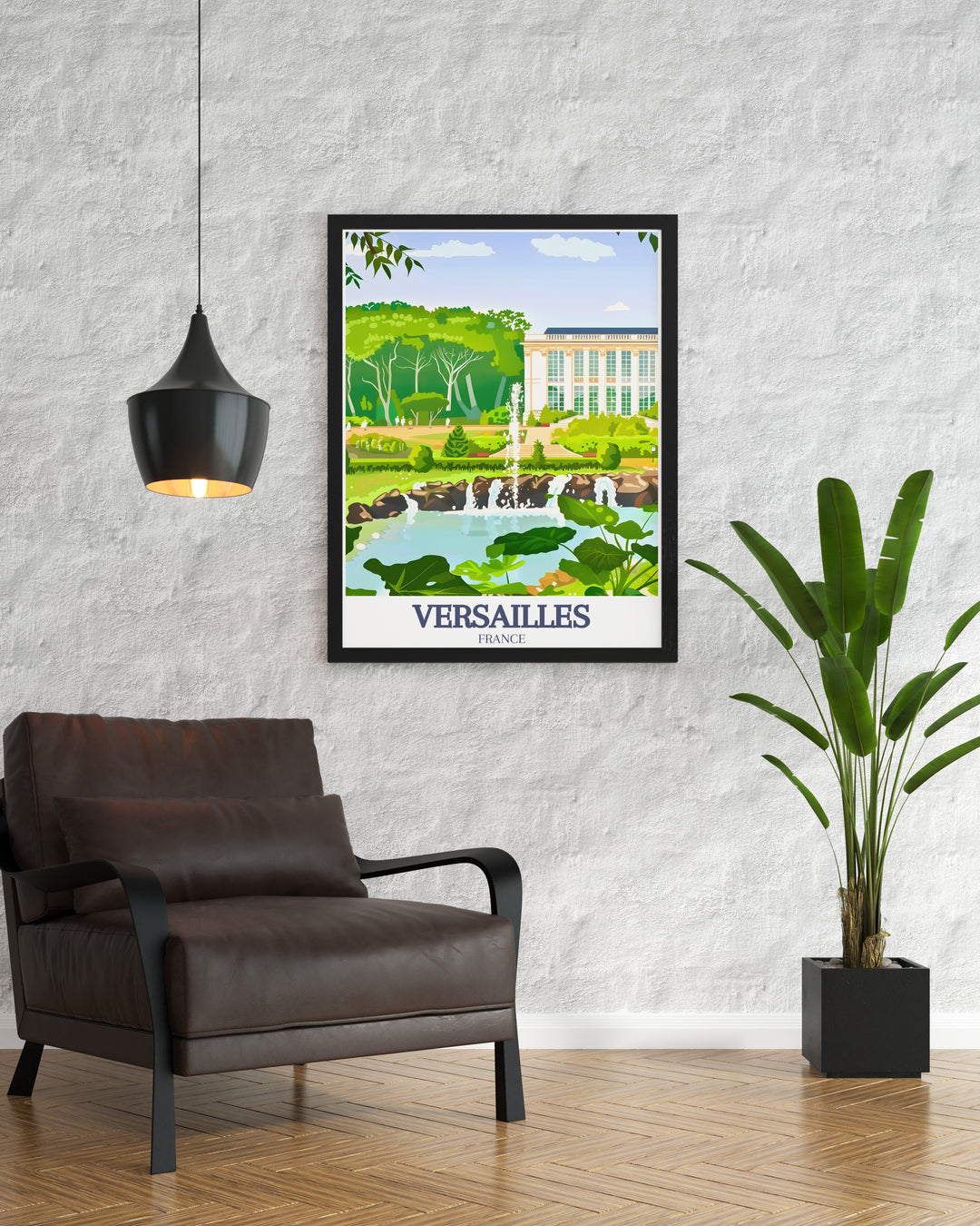 Versailles Travel Poster featuring the iconic estate in all its grandeur. This vibrant and artistic representation makes a unique and eye catching addition to any room, perfect for history enthusiasts or those looking for a vintage inspired decoration.