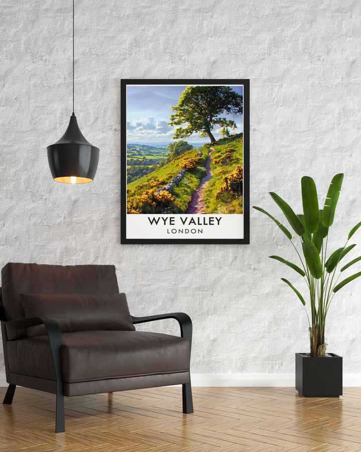 Wye Valley Poster highlighting Offas Dyke Path an iconic feature of the landscape ideal for enhancing your home decor and perfect as a gift for travelers and history enthusiasts