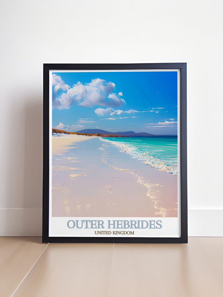 Stunning Scottish travel art including North Uist and Luskentyre Beach framed print bringing the natural beauty of the Outer Hebrides to your living space