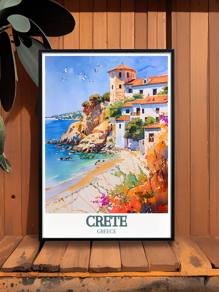 Bring the serene beauty of Balos Beach into your home with this exquisite art print. Featuring the beachs iconic pink sands and clear blue waters, this travel poster highlights the natural wonder of Cretes northwestern coast, perfect for nature lovers and beach enthusiasts.