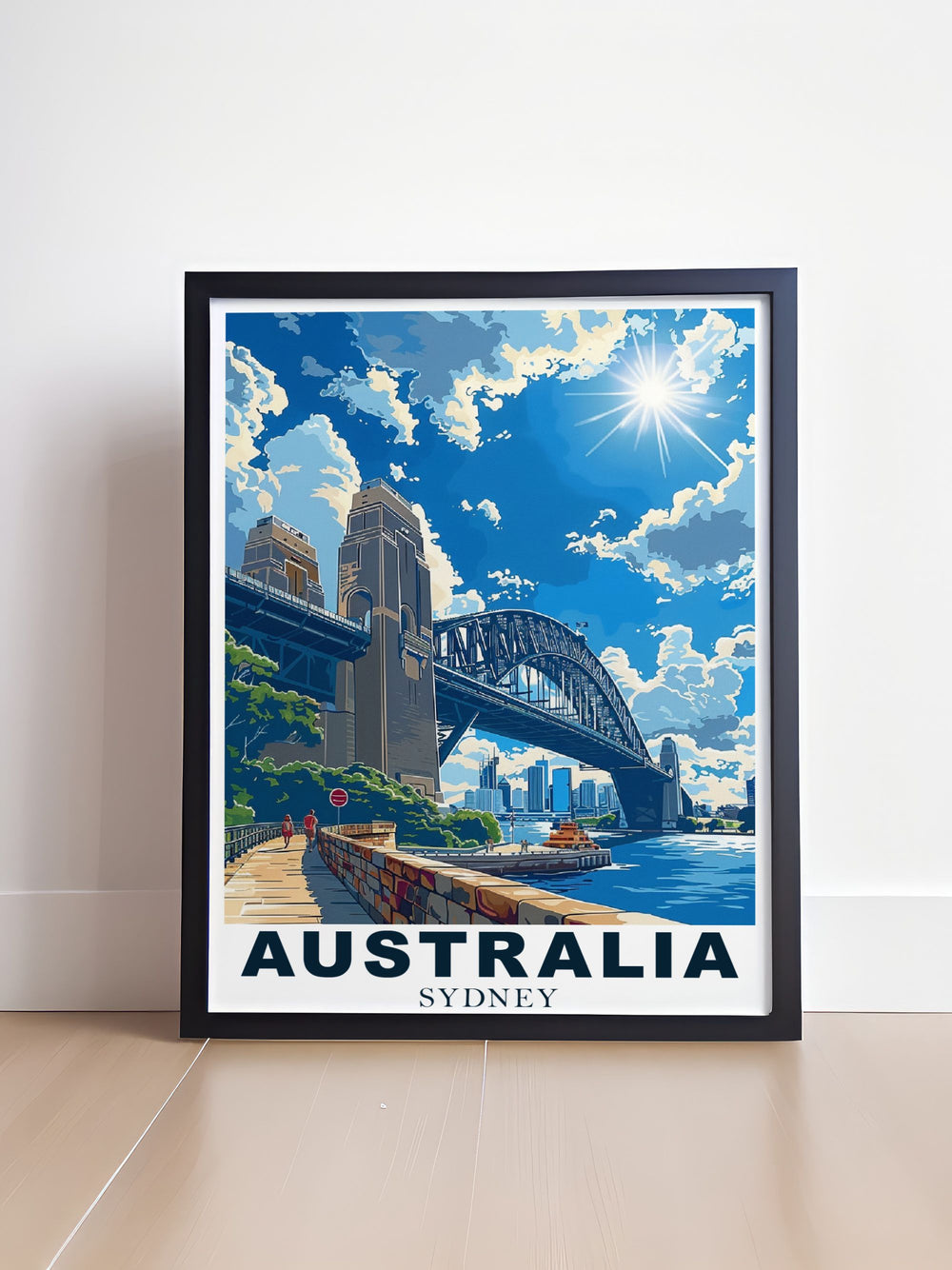 Experience the grandeur of Sydney Harbor Bridge with this art print, capturing the iconic arches and stunning harbor views, perfect for adding a touch of Australian elegance to your decor.