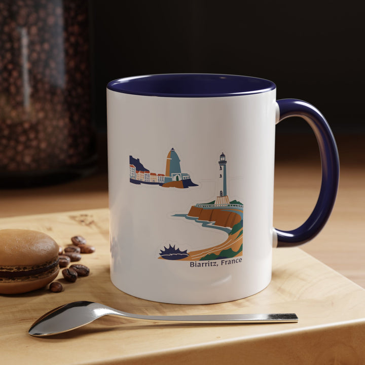 A beautifully designed Biarritz France mug showcasing the stunning coastal beauty of Biarritz. Perfect for coffee lovers, it features vibrant artwork inspired by the town's beaches and landscapes. Dishwasher safe and microwave safe, it makes a great gift for travelers.