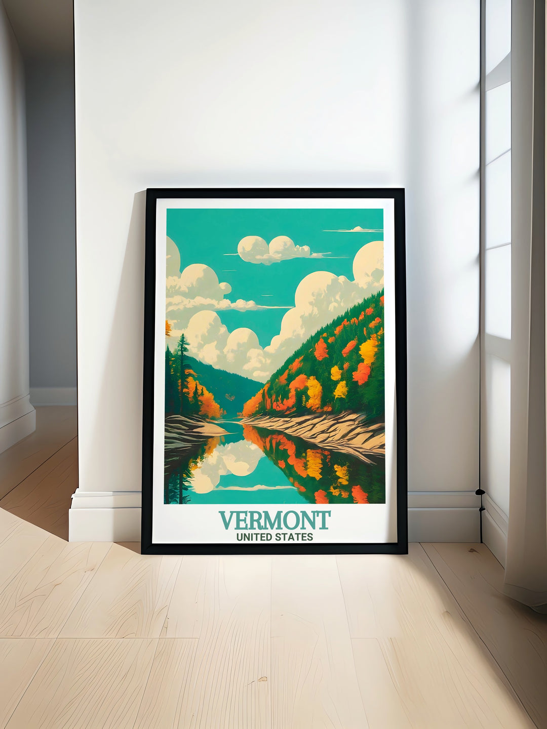 Vermont Ski Resort Poster featuring Quechee Gorge and Stratton Vermont. This artwork brings the beauty of Vermonts winter landscapes and iconic ski areas into your home offering a perfect mix of adventure and natural elegance.