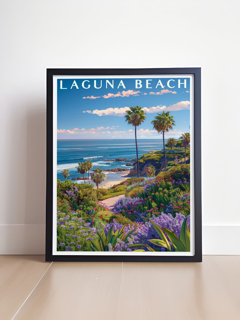 Colorful Laguna Beach Poster with Heisler Park scene is a stunning piece of artwork that brings the beauty of Laguna Beach into your home perfect for gifts and wall decor.