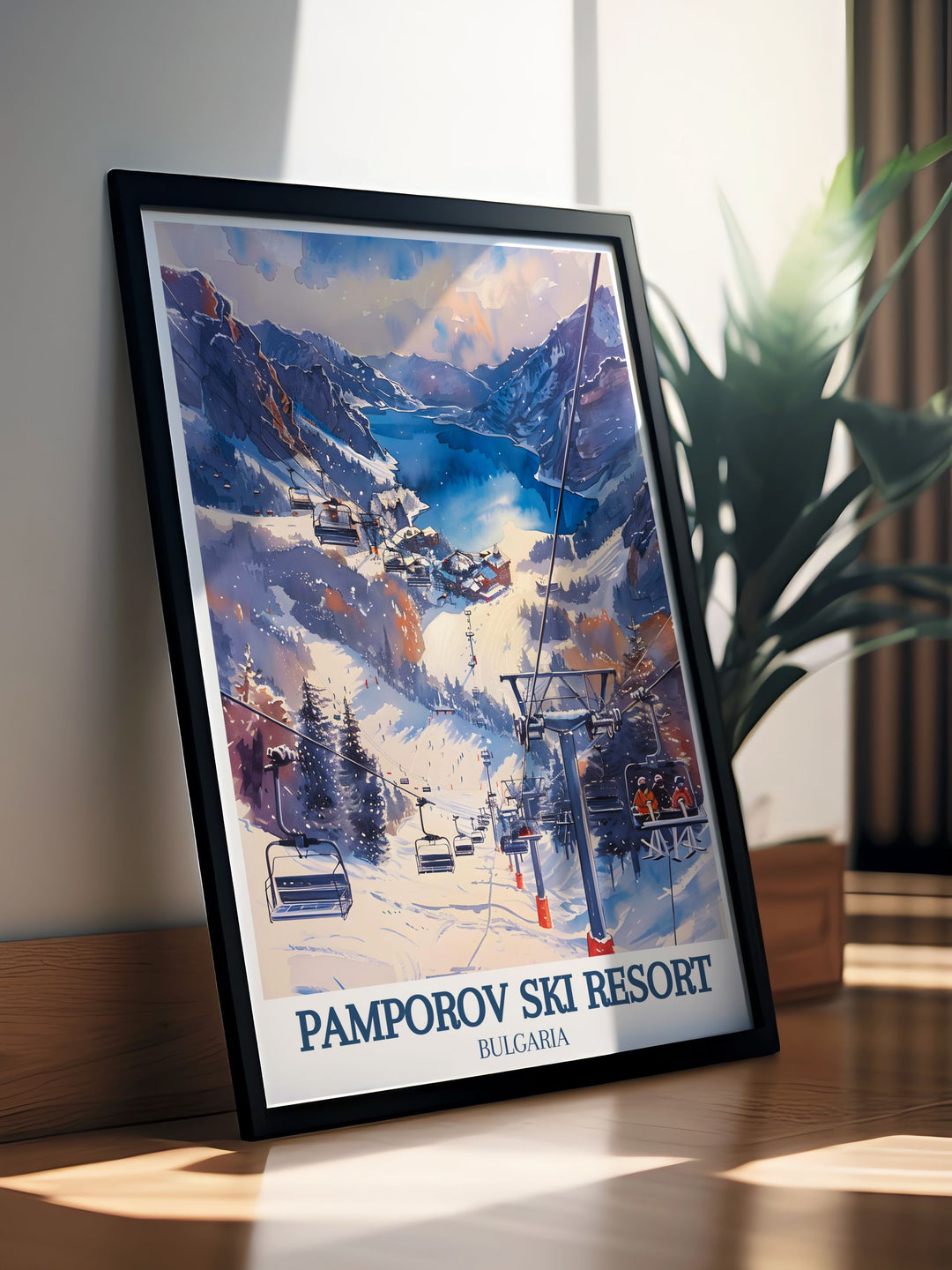 Smolyan Lakes Rhodope Mountains stunning living room decor with a vintage skiing print from Borovets Ski Resort a must have for those who love the adventure and elegance of Bulgarias most iconic ski areas