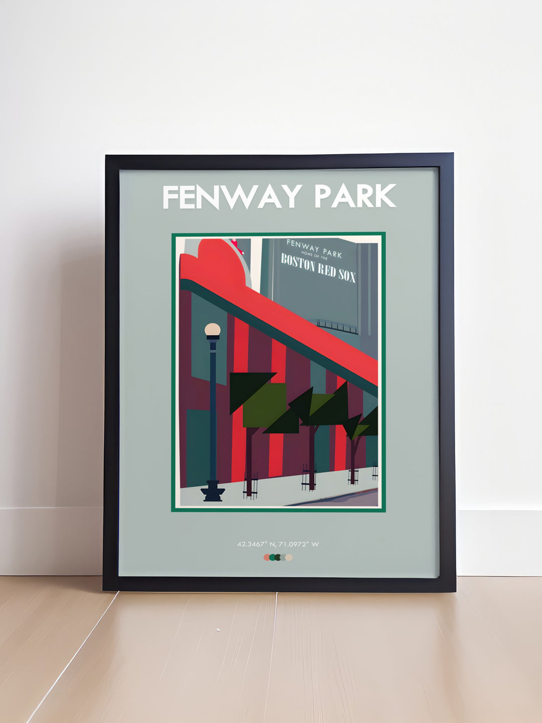 Red Sox Print capturing the energy and excitement of Fenway Park on game day a beautiful piece of art for baseball fans and a thoughtful gift idea for dads who love the Red Sox and the rich history of the team.
