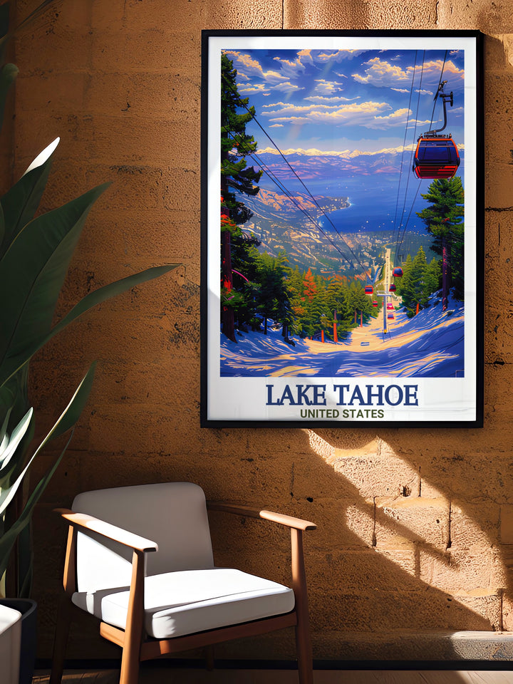 Lake Tahoe Canvas Art combines the crystal clear waters of the lake with the towering mountain views of Heavenly Mountain Resort. This artwork adds a peaceful yet adventurous touch to your home, perfect for those who love skiing, hiking, or simply admiring the beauty of nature.