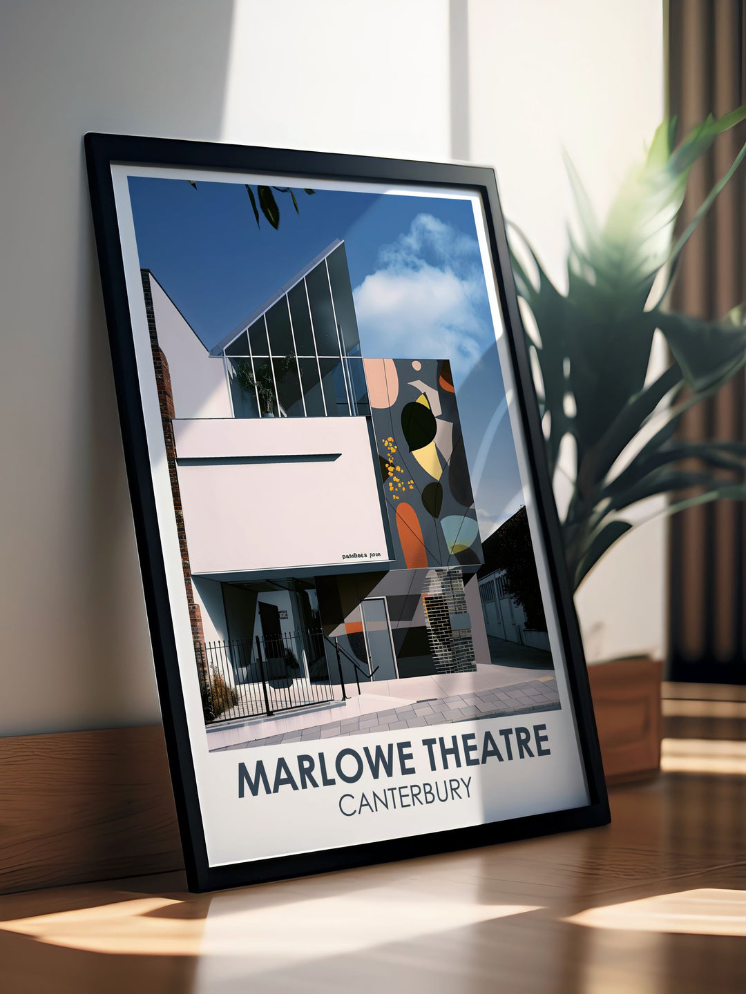 This art print beautifully depicts the Marlowe Theatre in Canterbury, showcasing its sleek glass facade and historical significance, perfect for adding a sophisticated touch to your home decor, celebrating the rich performing arts heritage of Kent.