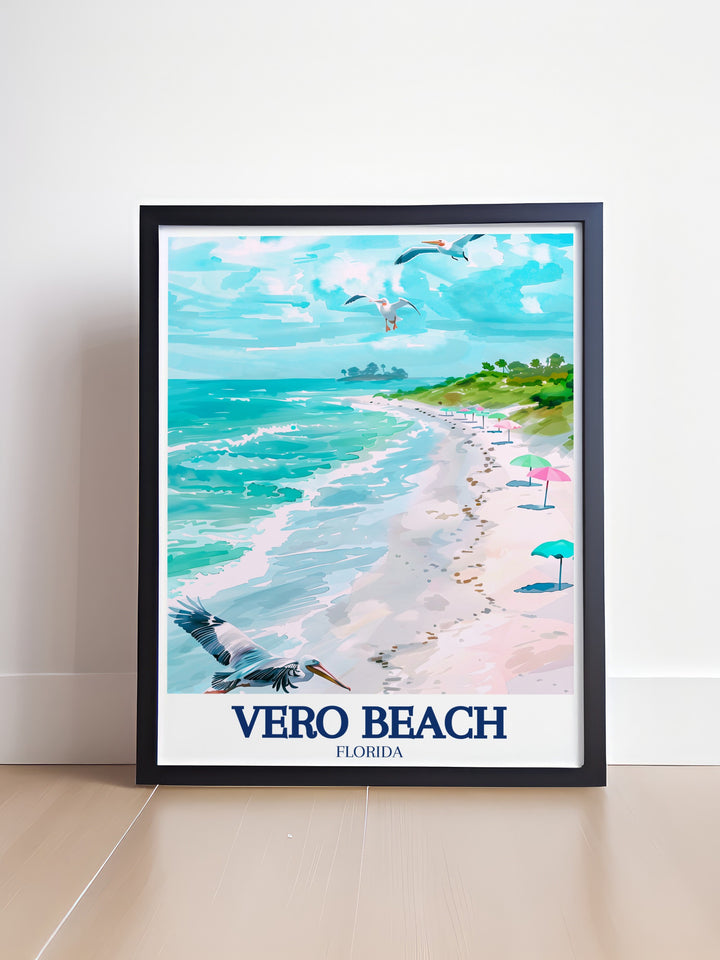 South Beach Park framed art features the serene beauty of one of Floridas most beloved beach parks. Perfect for adding a touch of coastal charm to your living space, this artwork makes a thoughtful gift for anyone who loves Floridas natural landscapes.