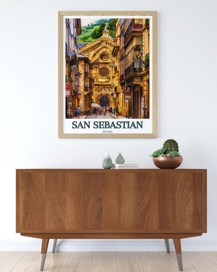 San Sebastian Decor featuring Old Town and Santa Maria Church a beautiful art print that enhances any space with its intricate details and vibrant colors perfect for anniversary gifts birthday gifts and Christmas gifts