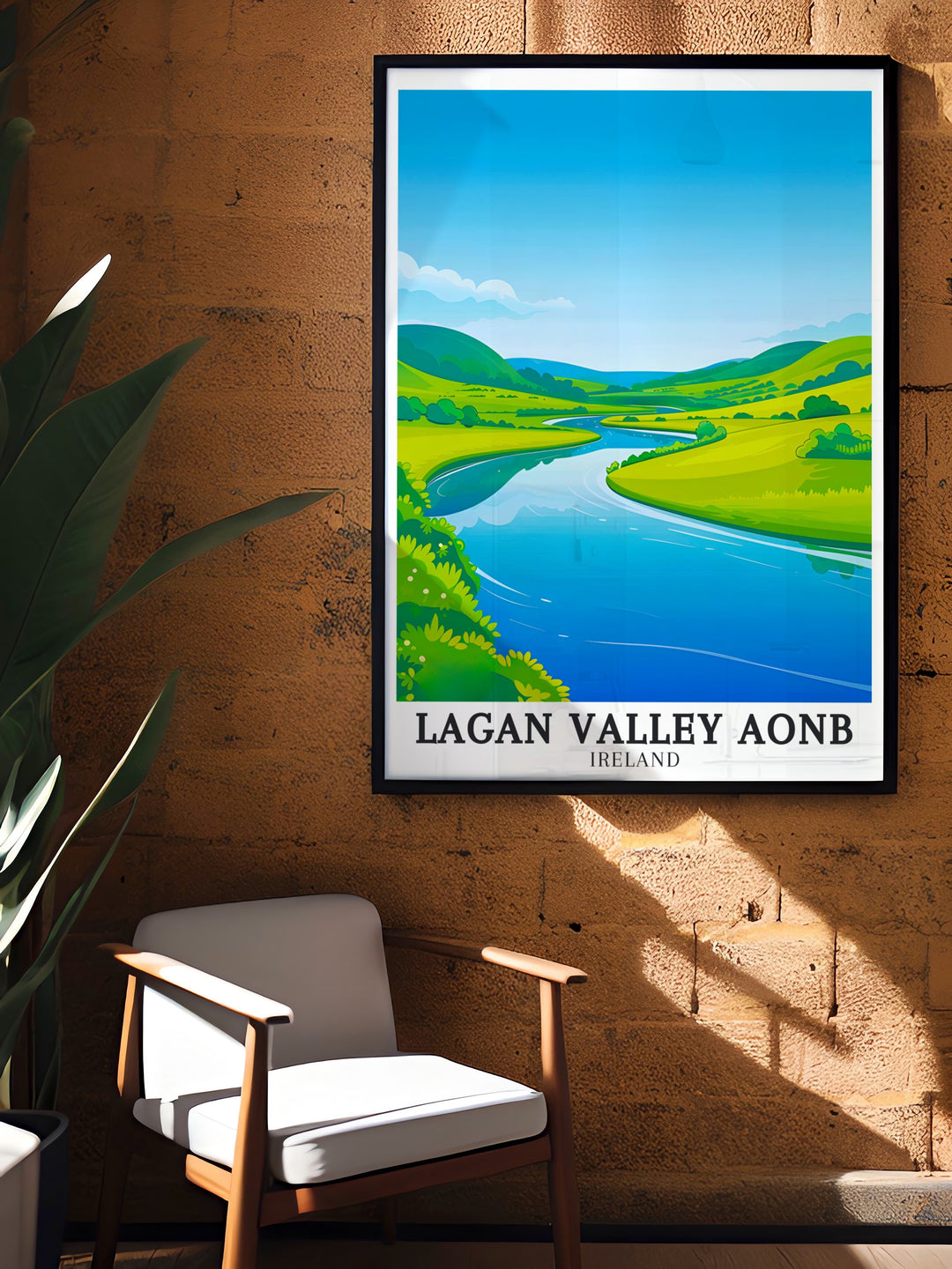 Liven up your space with Mourne Mountains River Lagan wall art from Northern Ireland. This modern art print highlights the beauty of Lagan Valley AONB making it an excellent choice for those who want to showcase the lush landscapes of Belfast and County Down.