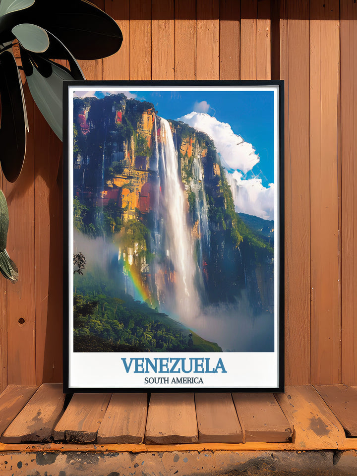 Angel Falls modern art poster brings vibrant color and incredible detail into your living room with its depiction of Venezuelas iconic waterfall a piece that inspires awe and serves as a bucket list print for global travelers