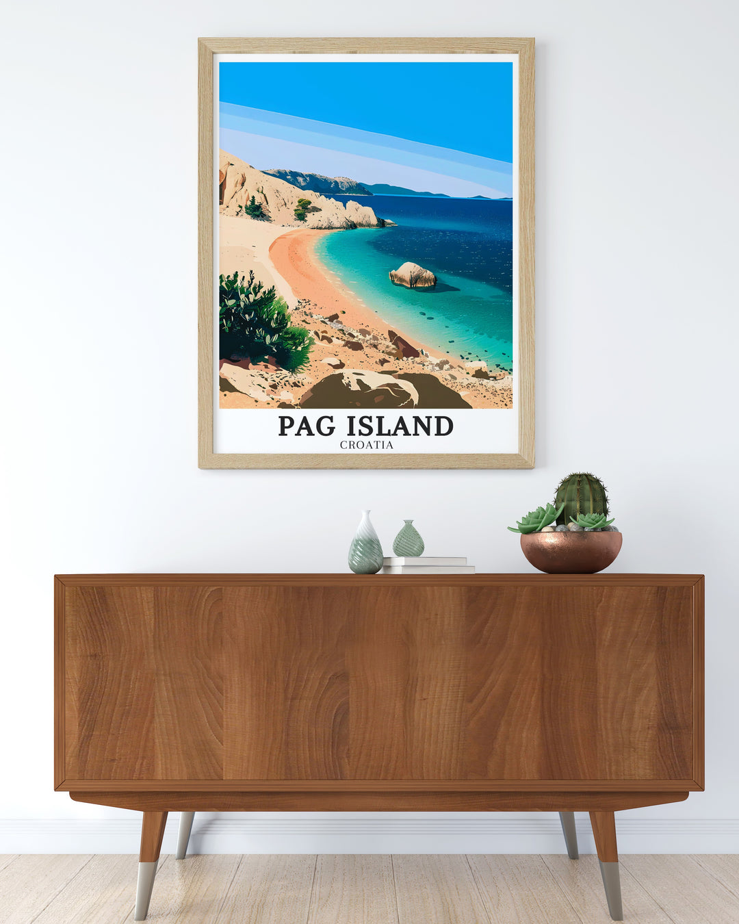 Enhance your living room decor with this Pag Island Travel Art piece from the Adriatic region Lokacija vibrant colors and intricate details make this Croatia Wall Decor a standout addition to any space a perfect gift for those who love to explore.