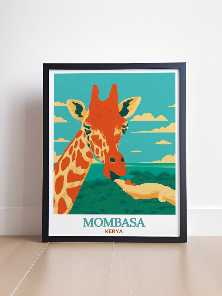 Our Mombasa Travel Print highlights the rich biodiversity of Haller Park, capturing its lush greenery and wildlife. Whether for home decor or as a thoughtful gift, this print brings the beauty of Mombasa to life.