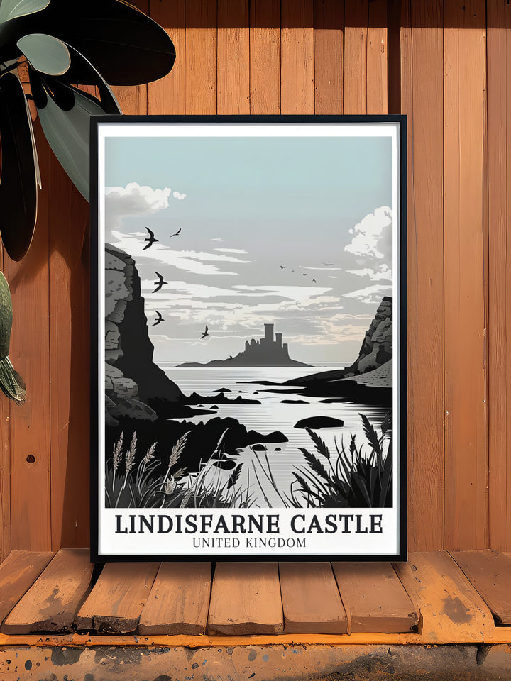 Lindisfarne Castle Art Print capturing the timeless elegance of this iconic structure, set against the rugged landscape of Northumberland. This print is perfect for those who appreciate historic landmarks and want to bring a piece of British history into their home.