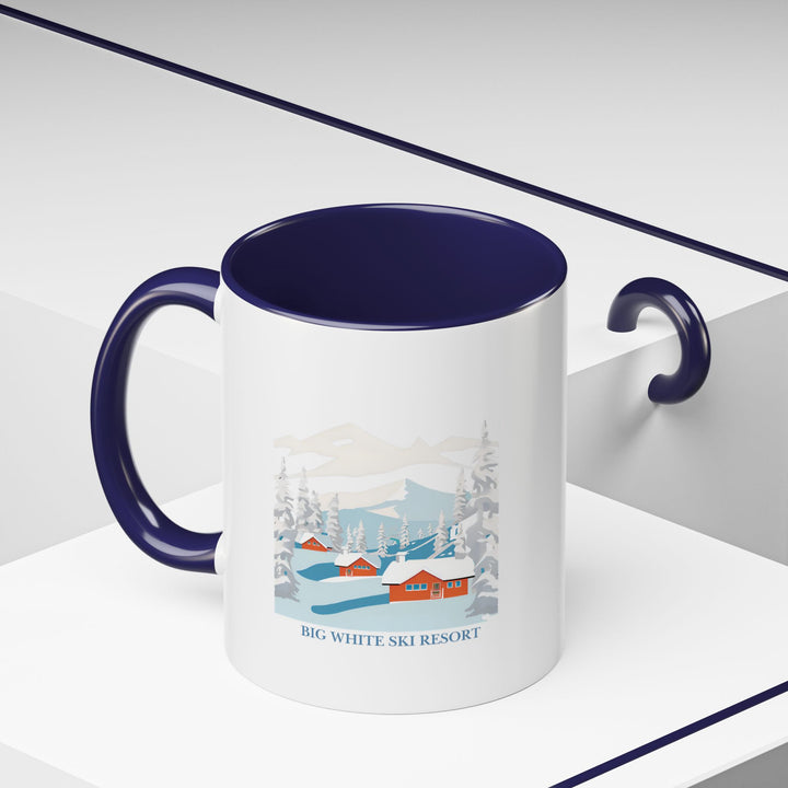 A scenic Big White Ski Resort mug featuring artwork of the famous slopes. Durable and microwave safe, this mug is perfect for enjoying your favorite hot beverage while remembering your best skiing moments. Makes a great gift for adventure lovers and skiers.