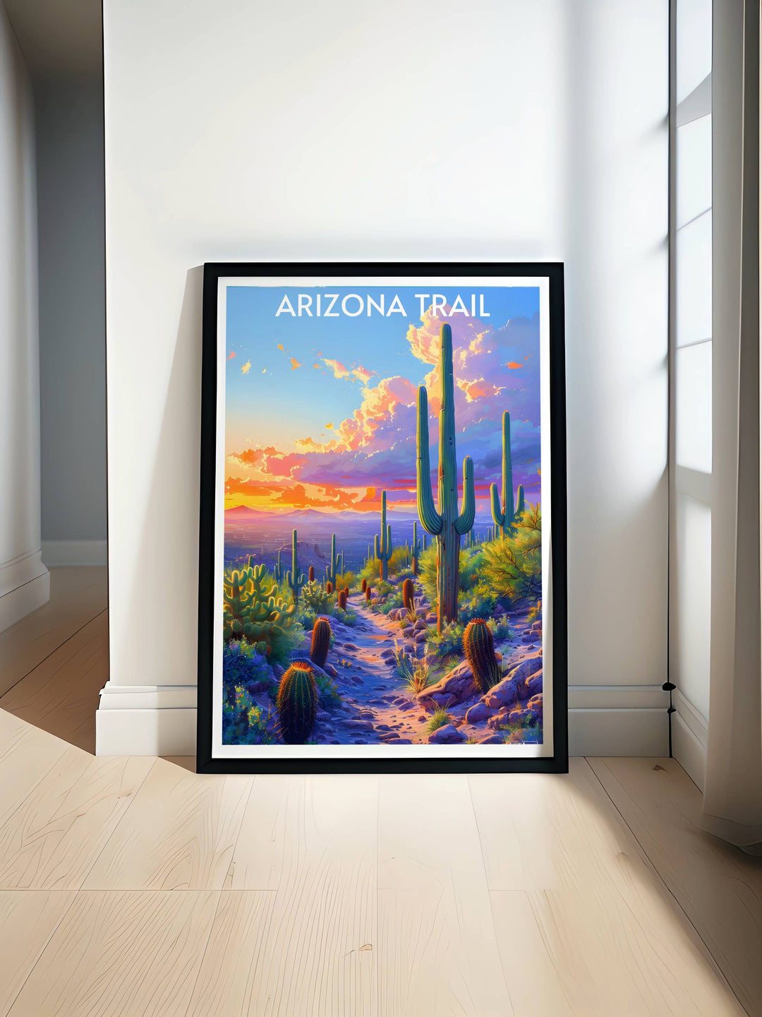 Stunning artwork featuring the Pacific Crest Trail and Saguaro National Park capturing the essence of Americas iconic trails perfect for home decor or gifts for outdoor enthusiasts and hikers bringing nature's beauty into your space.