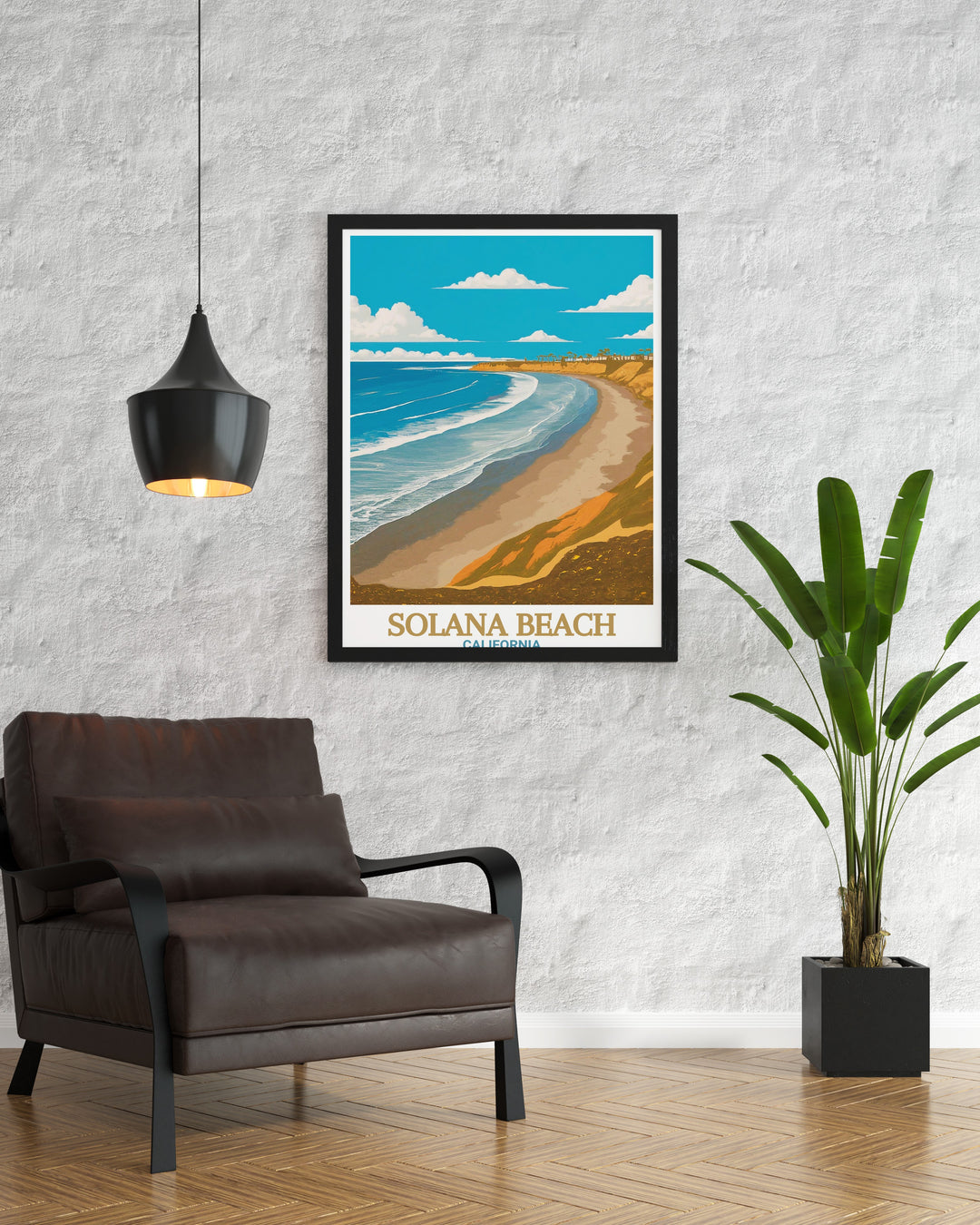 This Solana Beach wall art features the beautiful coastal scenery of Californias Solana Beach and Fletcher Cove, bringing a serene and vibrant beachside view into your home. Ideal for anyone looking to add coastal charm to their decor, this travel print captures the essence of Californias seaside beauty.