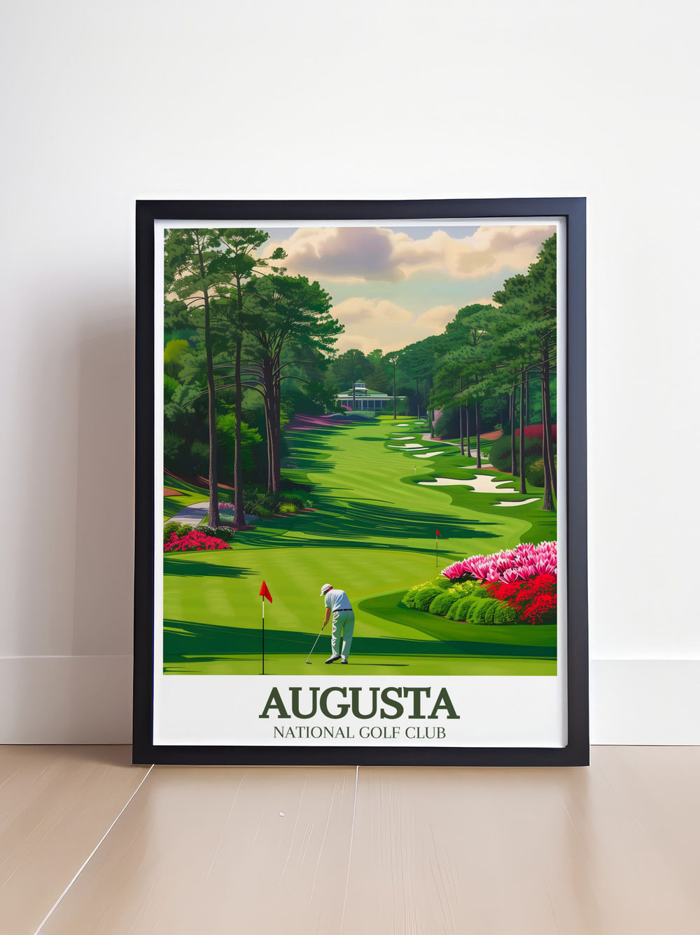 Travel poster print of Augusta National showcasing Magnolia Lane Amen Corner a great addition to any home decor or office space perfect for golf themed rooms and unique personalized gifts for golf lovers