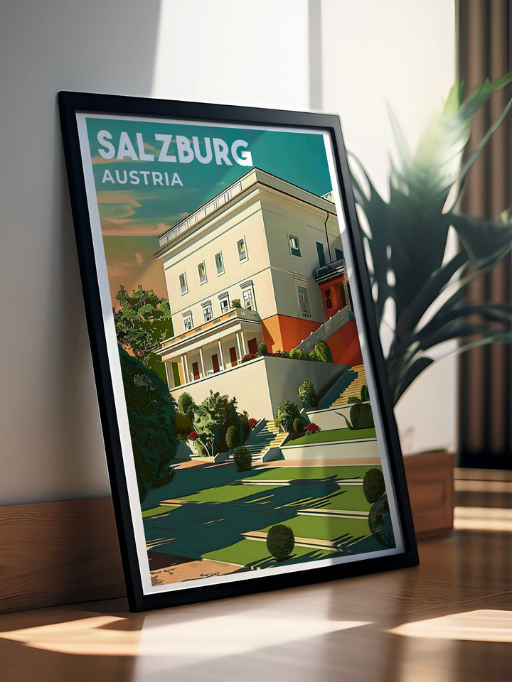 Bring the beauty of Zauchensee skiing and Mirabel Palace into your home with this stunning vintage travel print. The perfect addition to your wall art collection, it highlights Austria's majestic landscapes and historical charm.
