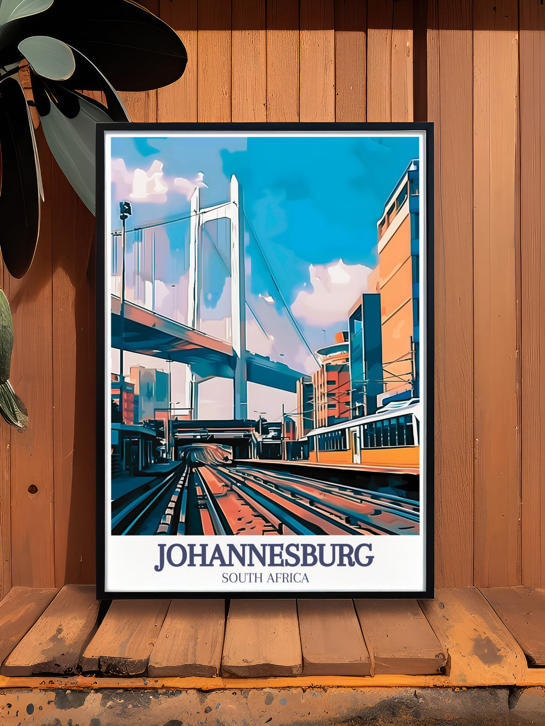 A beautiful digital print of Johannesburg with Nelson Mandela Bridge and Park Station. This modern travel poster captures the essence of the city, perfect for home or office décor and makes a thoughtful gift.