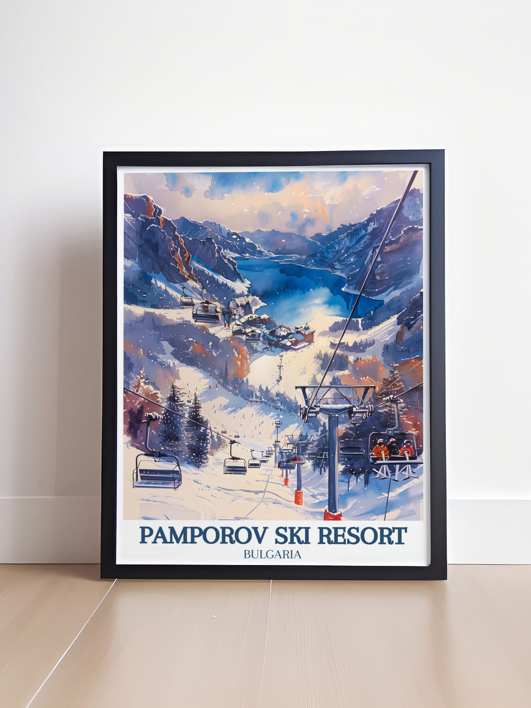 Smolyan Lakes Rhodope Mountains elegant home decor with a snowboarding gift print capturing the essence of Bulgarias thrilling winter sports destinations perfect for art and adventure enthusiasts