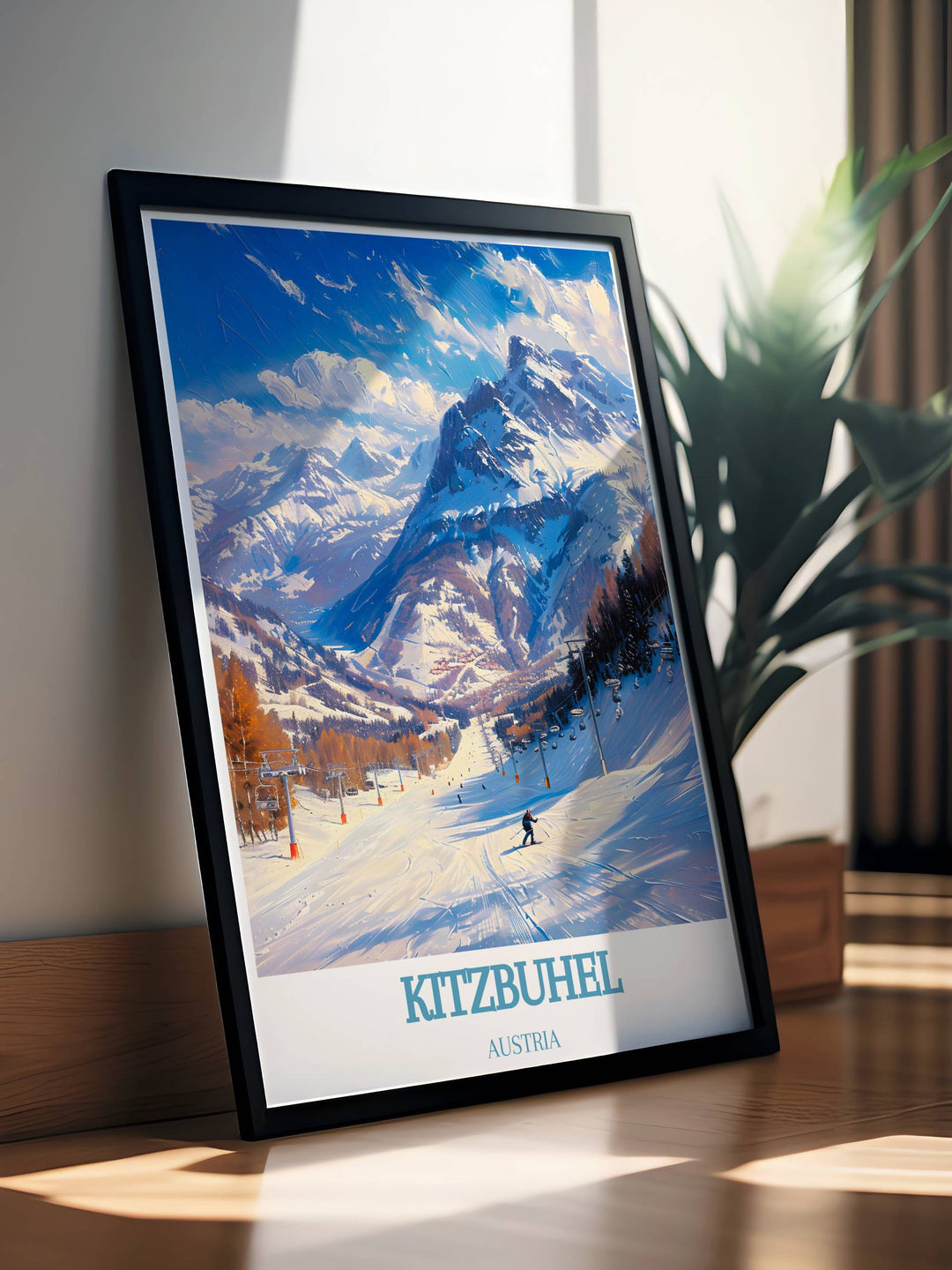 Hahnenkamn Modern Art showcasing the excitement of the Kitzbuhel Ski Resort and the elegance of Telemark Skiing a perfect wall decor option for those who appreciate fine art and adventure enhancing the charm of your living space