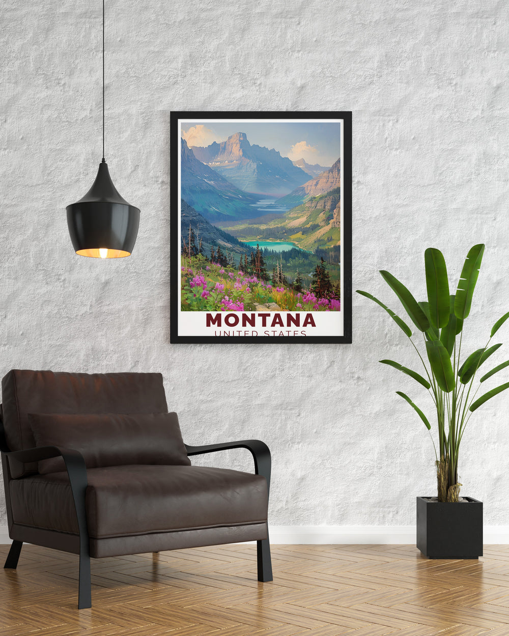 Glacier National Park Travel Print captures the rugged beauty and tranquil landscapes of Montanas famous park, offering a detailed and inspiring piece of artwork. Ideal for anyone who loves the outdoors, this wall art adds a sense of adventure to any room.