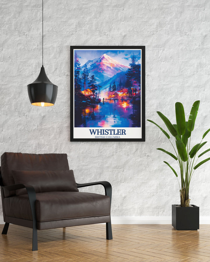 Whistler wall art featuring the thrill of skiing and the tranquility of the Coast Mountains making it a stunning addition to any room evoking memories of snowy adventures