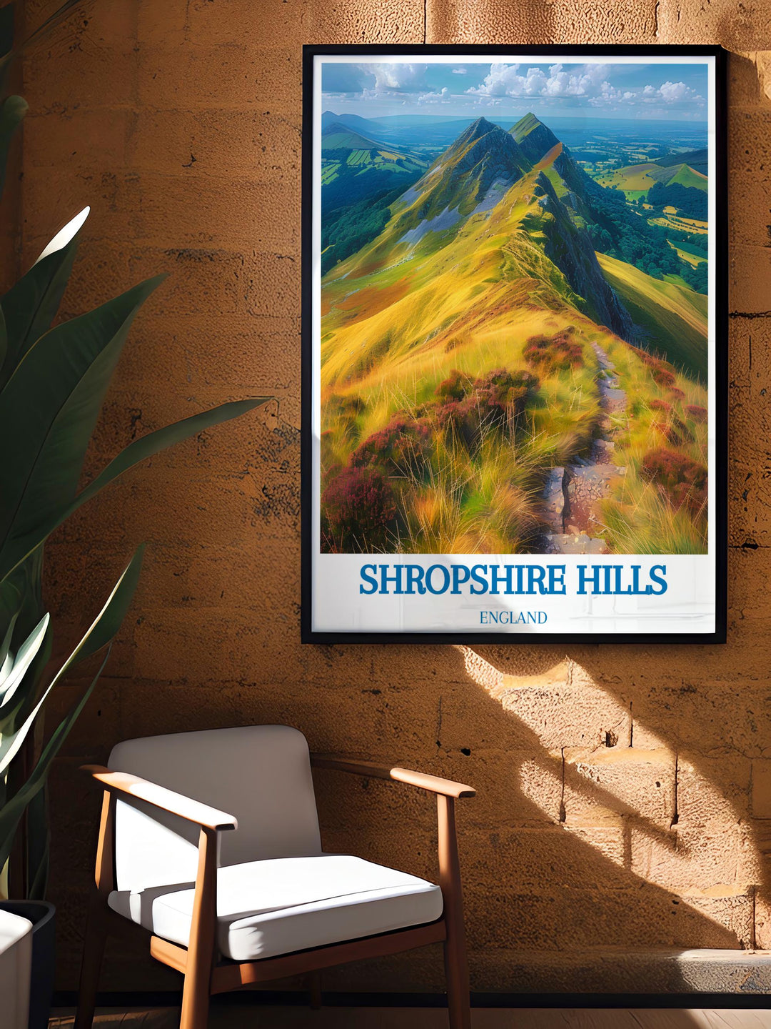 Shrewsbury Poster featuring Ludlow Castle and Shropshire Hills offers a stunning visual of the West Midlands AONB perfect for anyone who appreciates vintage travel prints and wants to add a touch of classic elegance to their home decor.