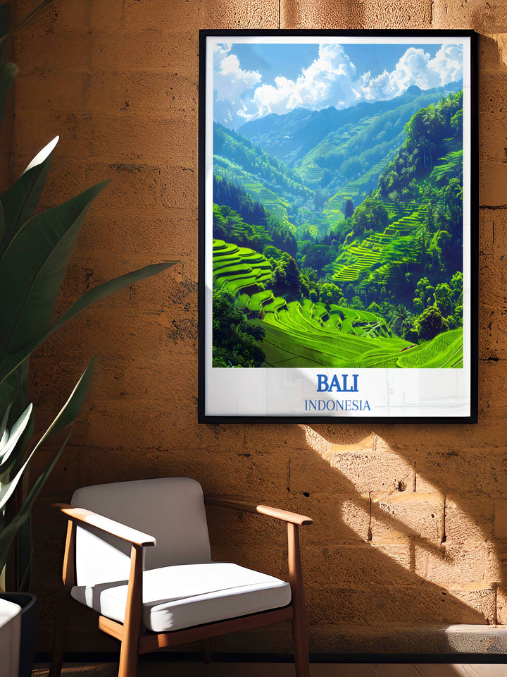 Wall art of Tegalalang Rice Terraces with vivid colors capturing the essence of Balinese culture and natural landscapes.