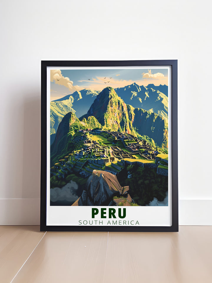 Peru art print featuring the incredible Colca Canyon and the lively streets of Lima. This wall poster beautifully contrasts the peaceful canyon with the energy of the capital city, offering a glimpse into Perus natural and urban treasures. Its a perfect gift for travel lovers and adventure seekers.