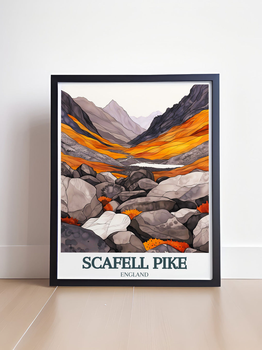 Scafell Pike poster print is a perfect addition for any nature lover looking to display the scenic beauty of Lake District National Park in their home with this stunning travel print capturing the rugged mountains and serene landscapes of this iconic England destination.