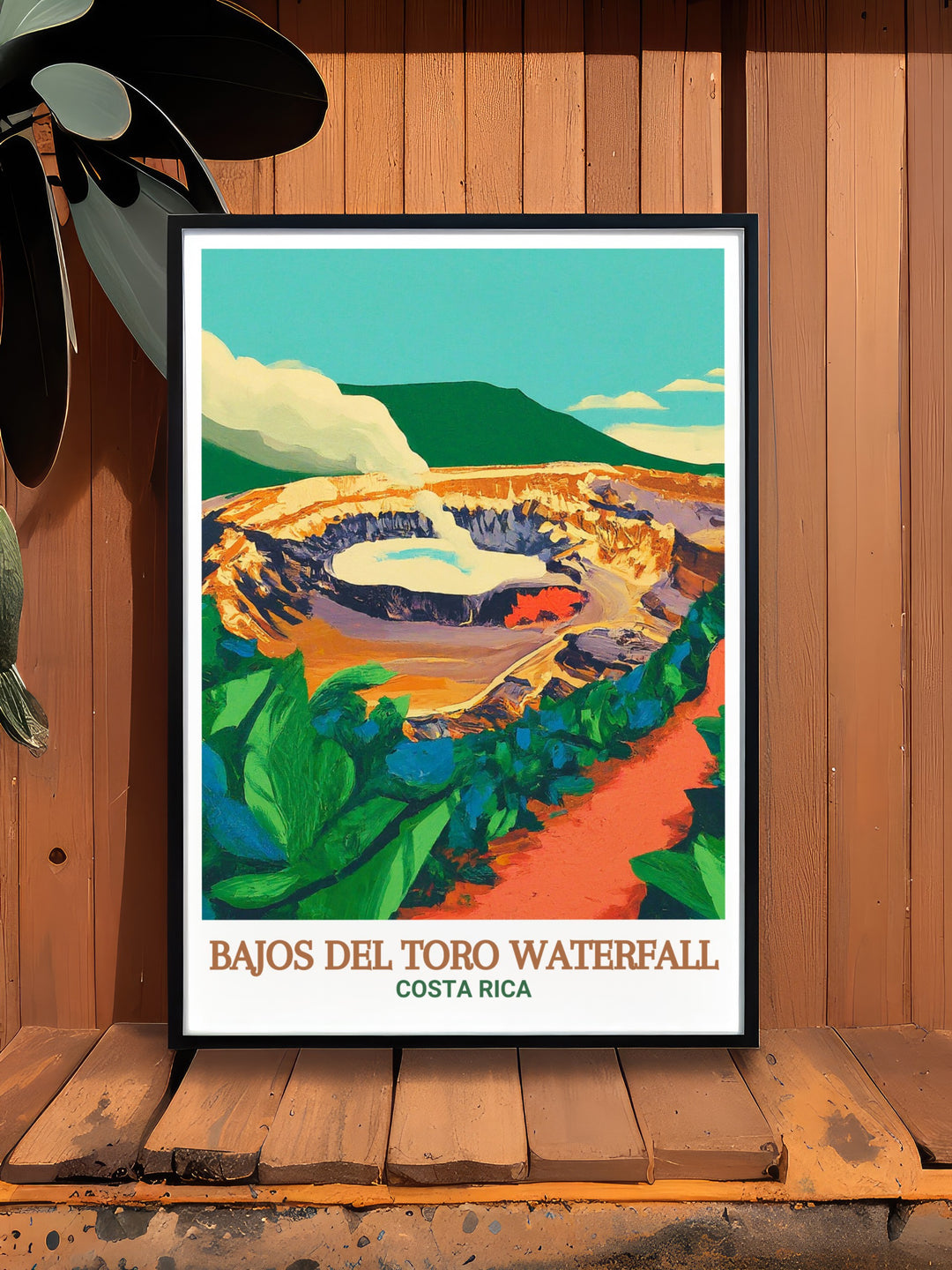 Experience the natural wonders of Costa Rica with this art print featuring Bajos del Toro Waterfall. The detailed artwork brings the vibrant colors of the rainforest into your home, perfect for creating a serene and peaceful atmosphere.