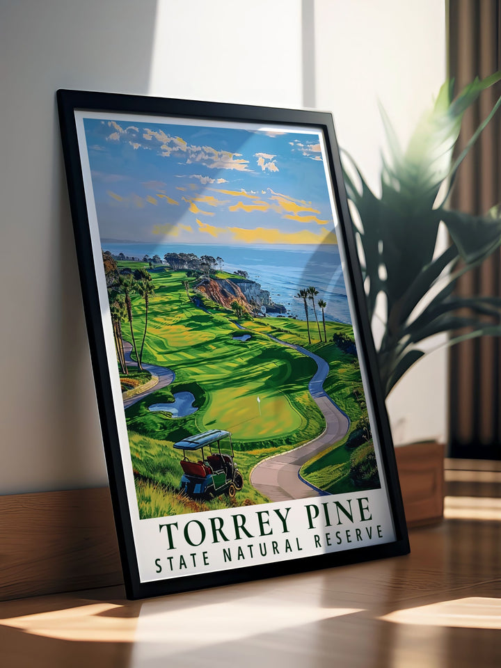 Stunning Torrey Pines travel print featuring fine line details and golf course making it a perfect addition to any room or a special gift