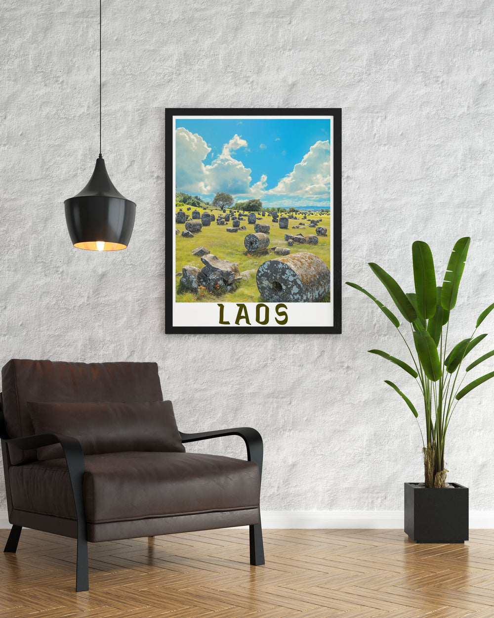 Transform your wall decor with the Agios Nikolaos Greece travel print capturing the serene charm of the Greek Island along with Plaon of Jars elegant home decor for a sophisticated touch in any room