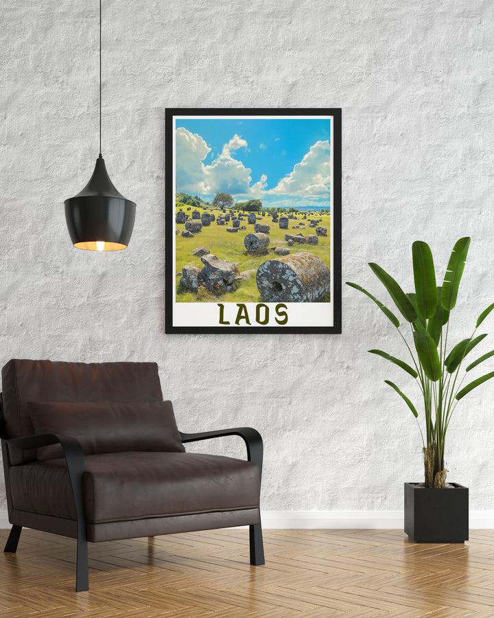 Transform your wall decor with the Agios Nikolaos Greece travel print capturing the serene charm of the Greek Island along with Plaon of Jars elegant home decor for a sophisticated touch in any room