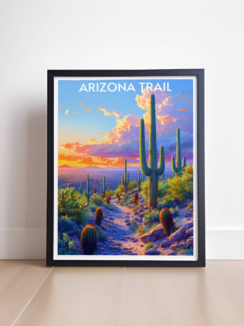 Beautiful retro travel poster showcasing the Appalachian Trail and Saguaro National Park ideal for adventure lovers and those who appreciate the great outdoors adding a touch of nostalgia and charm to any room.