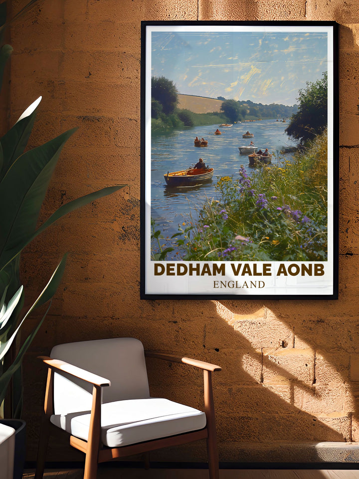 Featuring the tranquil landscapes of Dedham Vales Constable Country and the Stour River, this travel poster brings the beauty of rural England into your home. Ideal for anyone who appreciates the peaceful charm of the British countryside.