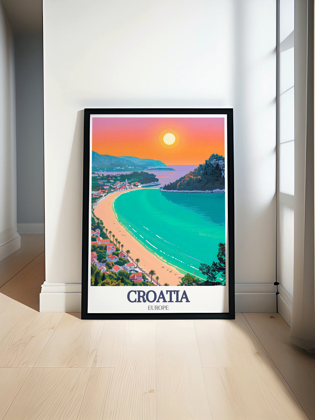 Zlatni Rat Beach Hvar Island modern prints showcase the stunning turquoise waters and golden sands of this iconic Croatian destination creating an elegant and serene addition to your home decor that brings the beauty of Croatia into any living space