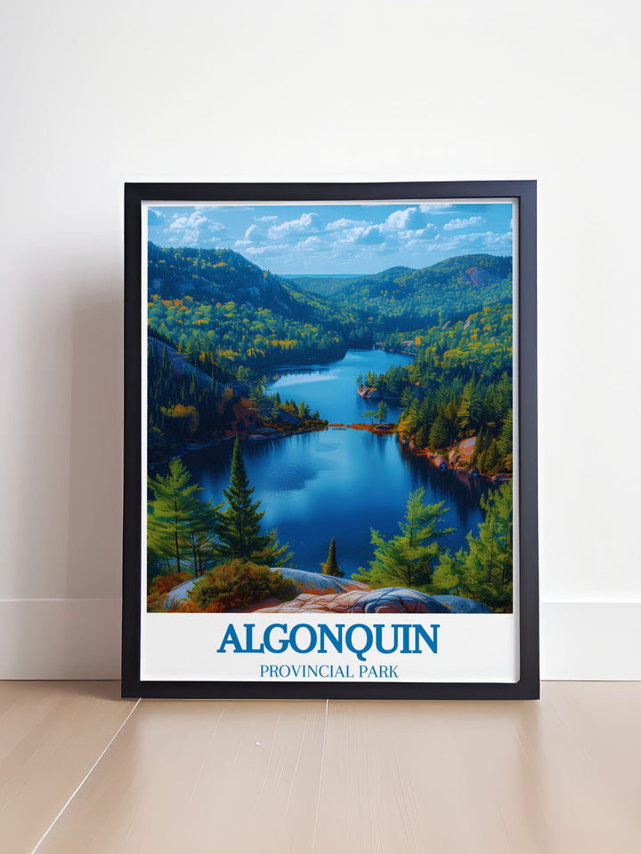 Vintage poster of Algonquin Logging Museum depicting the rich history and rustic charm of logging in Canada, perfect for collectors and enthusiasts of historical Canadian art.