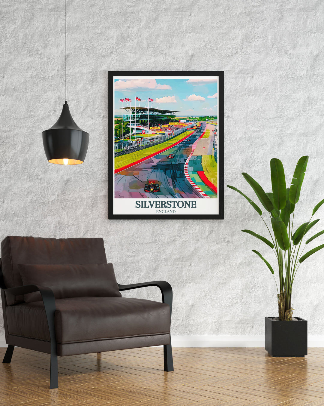 British Racing Drivers Club clubhouse framed print of the Silverstone Wing capturing the essence of high speed racing and architectural grandeur. This Silverstone Circuit artwork adds a refined touch to your living space, perfect for those who appreciate motorsport and stylish home decor.