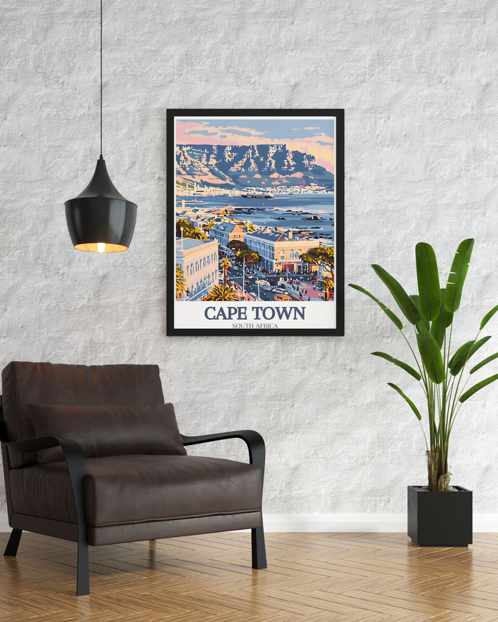 Cape Town Canvas Art brings together the beauty of the Cape of Good Hope and the charm of the Victoria and Alfred Waterfront. This print is perfect for anyone who admires Cape Towns unique blend of nature and city life, offering a stunning view of the citys landmarks.