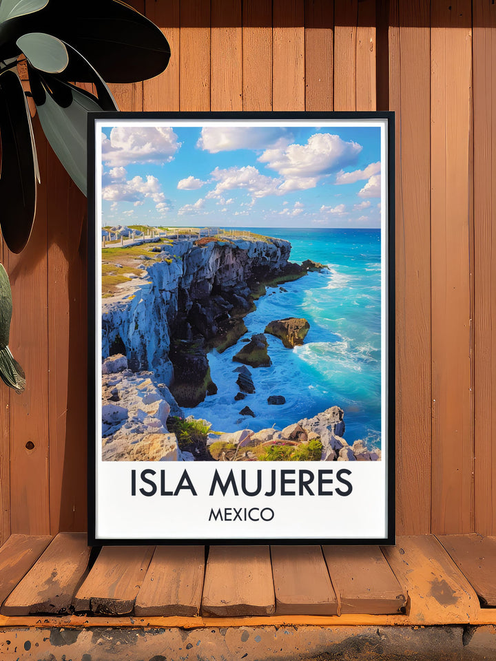 Modern wall decor highlighting the stunning coastal views and clear waters of Punta Sur, perfect for creating a tranquil and refreshing environment in your living space.
