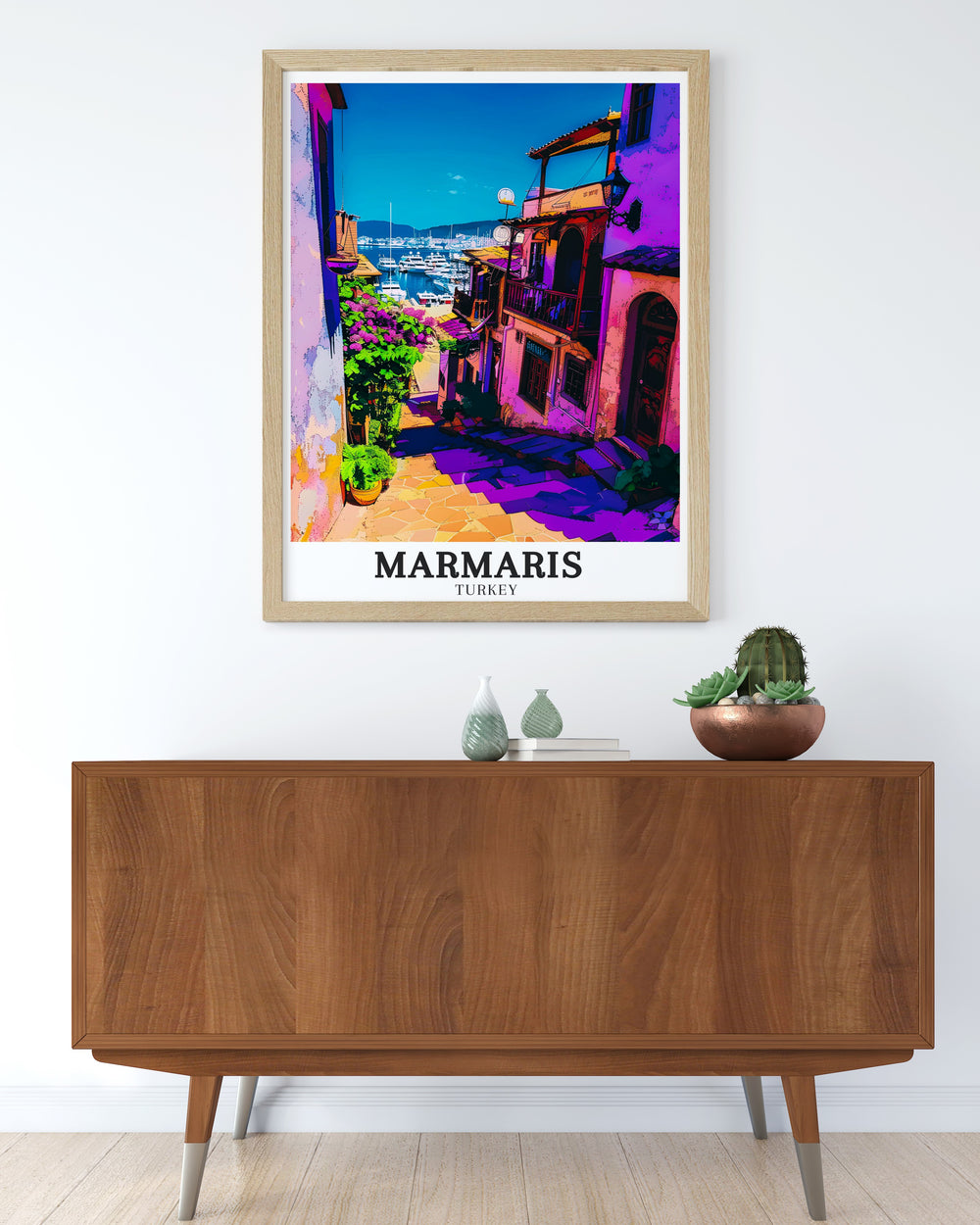 Turkey Travel Art featuring Marmaris Marina and Downtown Marmaris A perfect addition to any living space this Marmaris Poster Print brings the vibrant life and scenic beauty of Turkeys coastal town into your home creating an elegant and inviting atmosphere